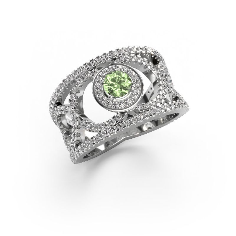 Bague Regina 585 or blanc diamants synthétiques vert 4.2 mm