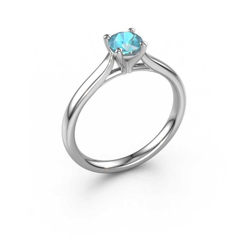 Bague de fiançailles Mignon RND 1 585 or blanc topaze bleue 5 mm