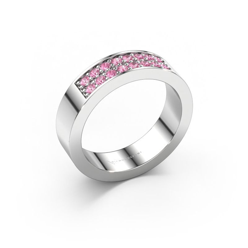 Stackable ring Catharina 5 585 white gold pink sapphire 1.7 mm