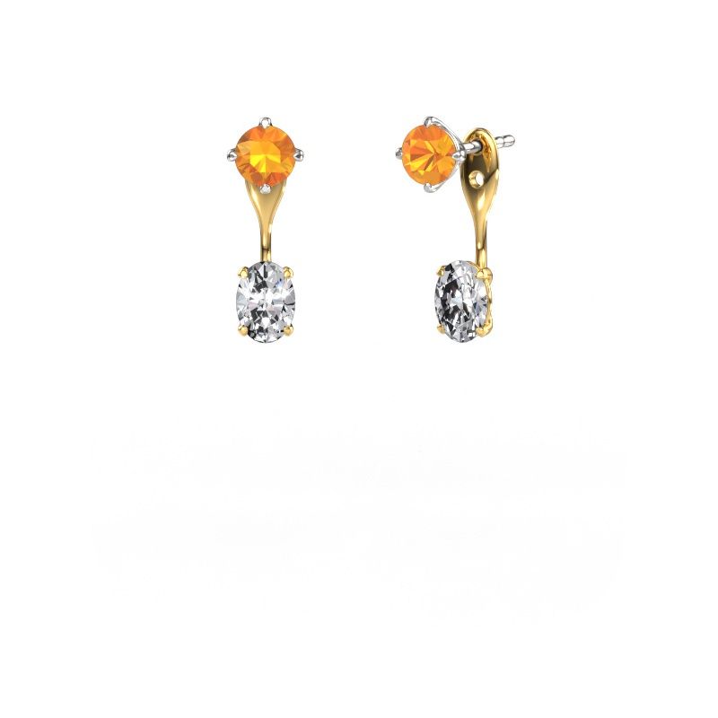 Drop earrings Kate RND-OVL 585 white gold citrin 5 mm