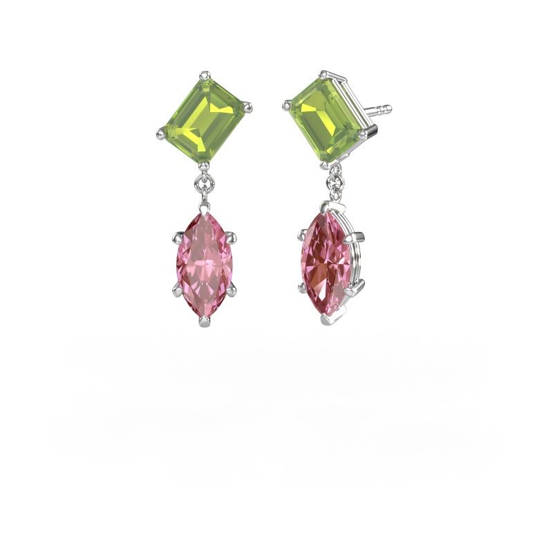 Pendants d'oreilles Toi et Moi EME MRQ 585 or blanc péridot 8x6 mm