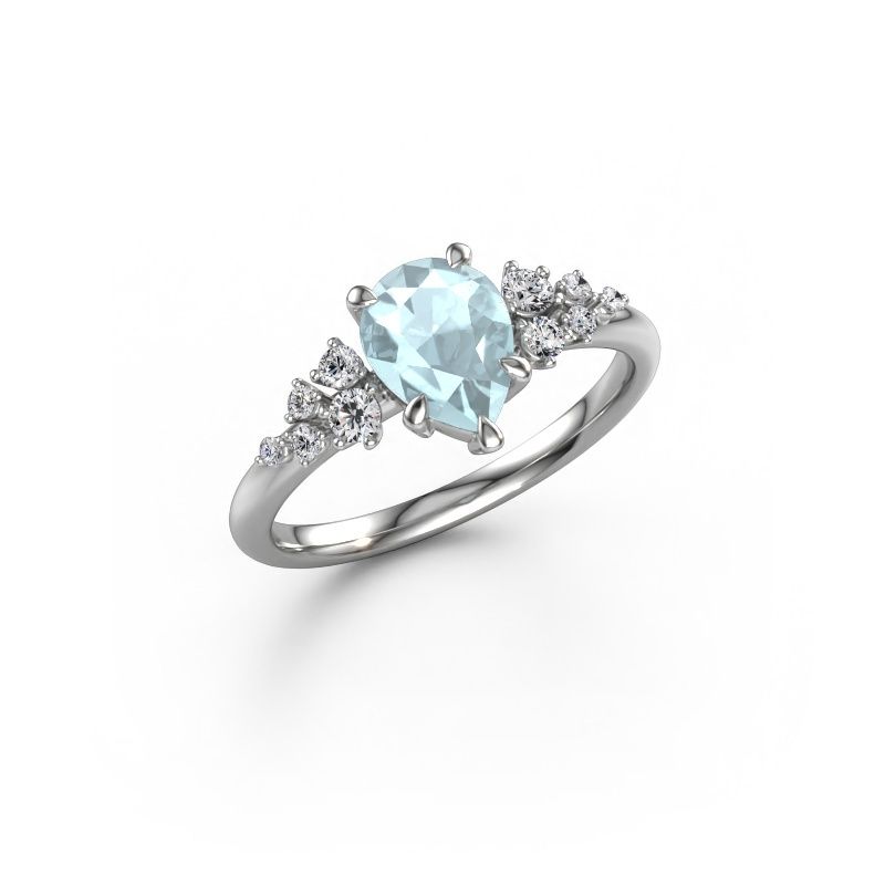 Engagement ring Royce PER 950 platinum aquamarine 8x6 mm