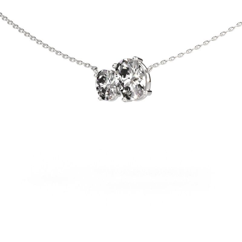 Pendentif Toi et Moi OVL OVL 585 or blanc zircone 8x6 mm