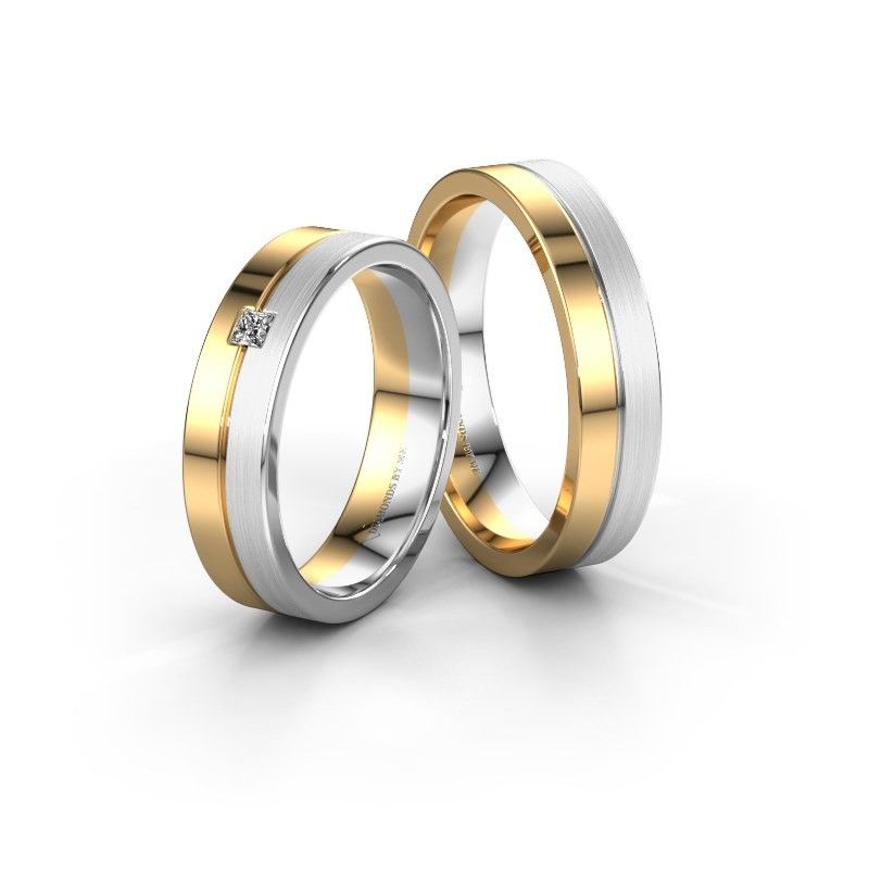 Image of Wedding rings set WH0201LM15APMSQR ±5x1.7 mm 14 Carat gold diamond 0.05 crt