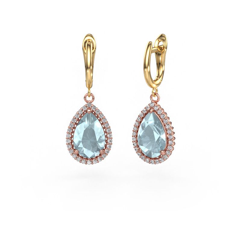 Pendants d'oreilles Tilly per 3 585 or rose aigue-marine 12x8 mm