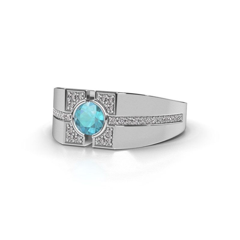 Afbeelding van Herenring Thijmen<br/>585 witgoud<br/>Blauw topaas 5 mm
