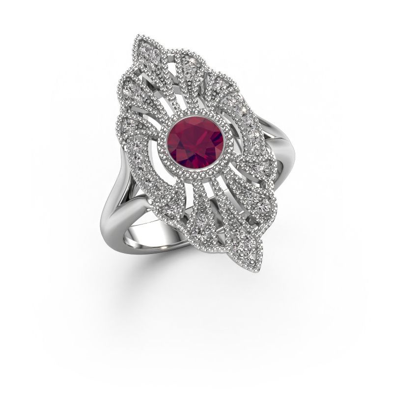 Bague de fiançailles Hanna 585 or blanc rhodolite 5 mm