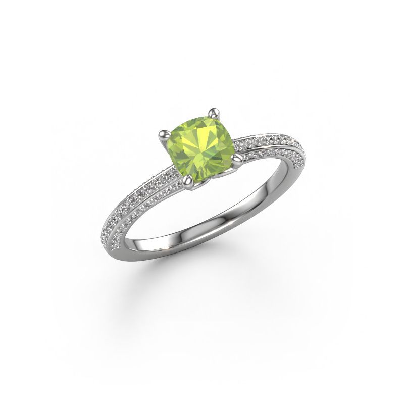 Engagement ring Elenore cus 950 platinum peridot 5.5 mm
