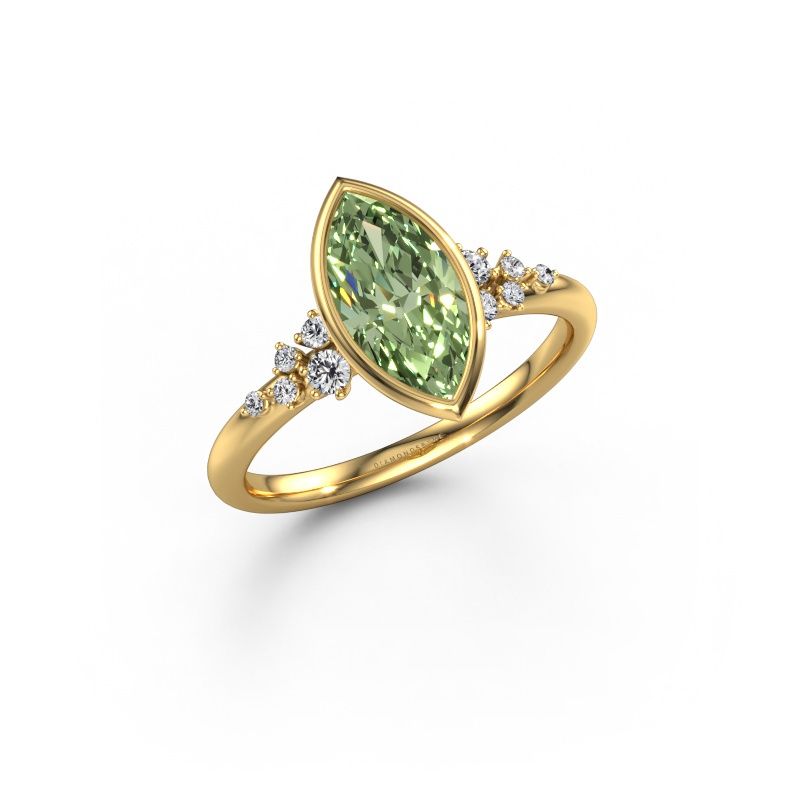 Engagement ring Aliyah MRQ 585 gold green lab grown diamond 11x5.5 mm