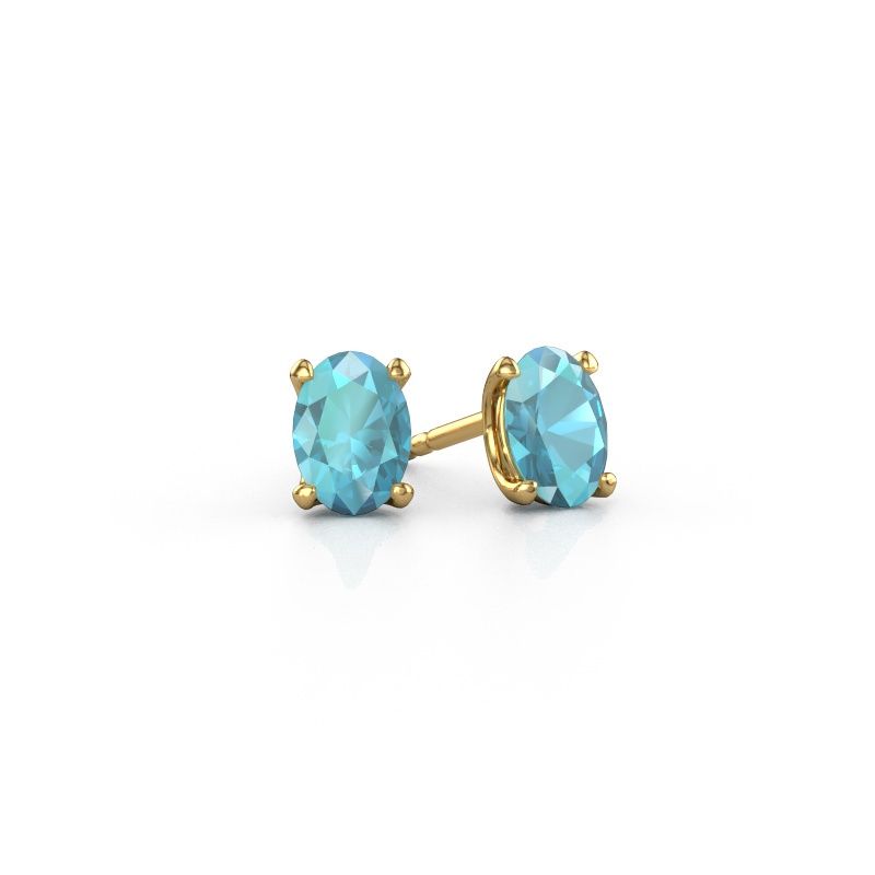 Clous d'oreilles Sam OVL 585 or jaune topaze bleue 7x5 mm