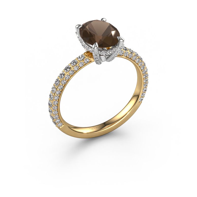Bague de fiançailles Saskia 2 OVL 585 or jaune quartz fumé 9x7 mm