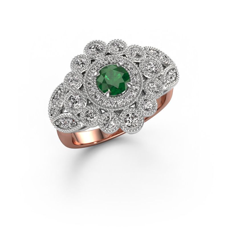 Ring Elia 585 rosé goud smaragd 5 mm