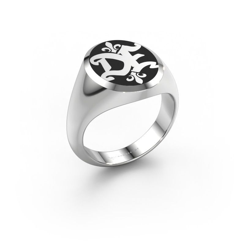 Monogram ring Xandro Emaille 585 white gold black enamel
