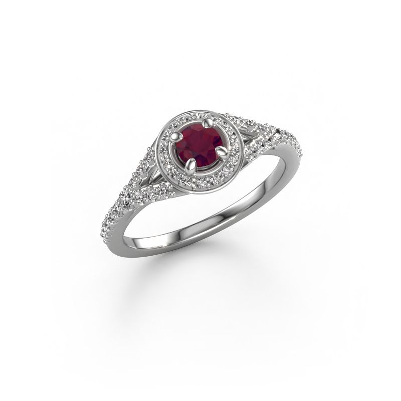 Verlovingsring Pamela RND 585 witgoud rhodoliet 4 mm