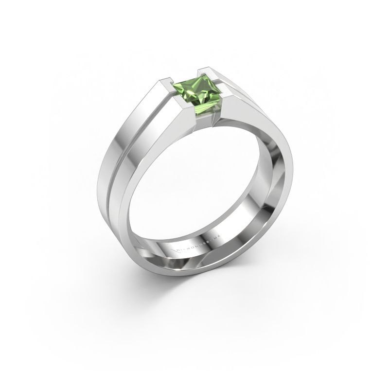 Men's ring Stefan 950 platinum green lab grown diamond 4.5 mm