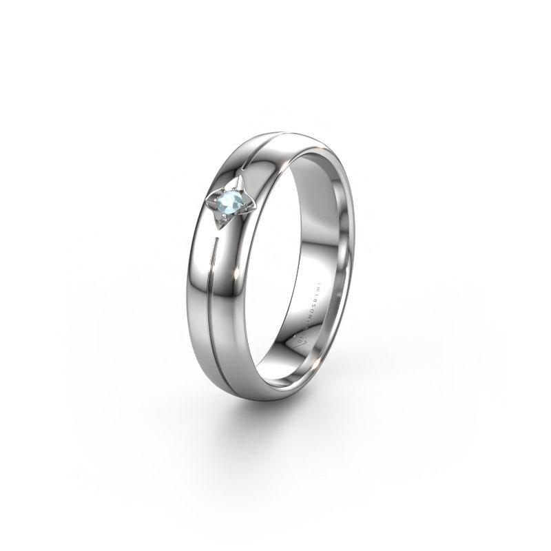 Trouwring WH0221L35X 585 witgoud aquamarijn ±5x1.5 mm