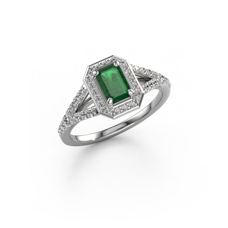 Verlovingsring Pamela EME 950 platina smaragd 6x4 mm