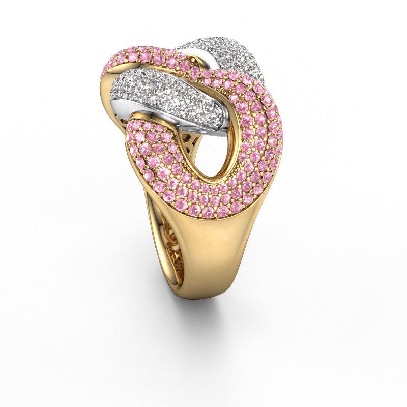 Afbeelding van Ring Kylie 3 15mm 585 goud roze saffier 0.8 mm