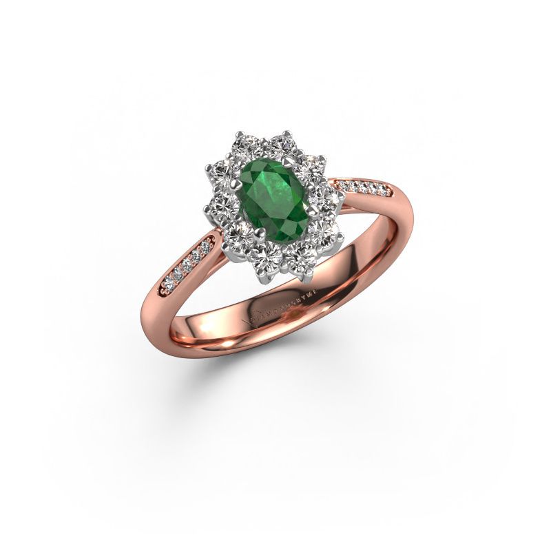 Engagement ring Leesa 2 585 rose gold emerald 6x4 mm