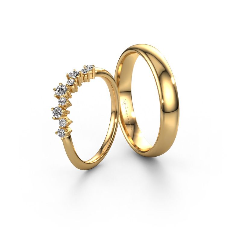 Wedding rings set Bluebell ±4x1.5 mm 14 Carat gold lab-grown diamond 0.06 crt