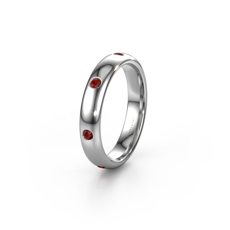 Trouwring WH0105L34BP 585 witgoud granaat ±4x2 mm