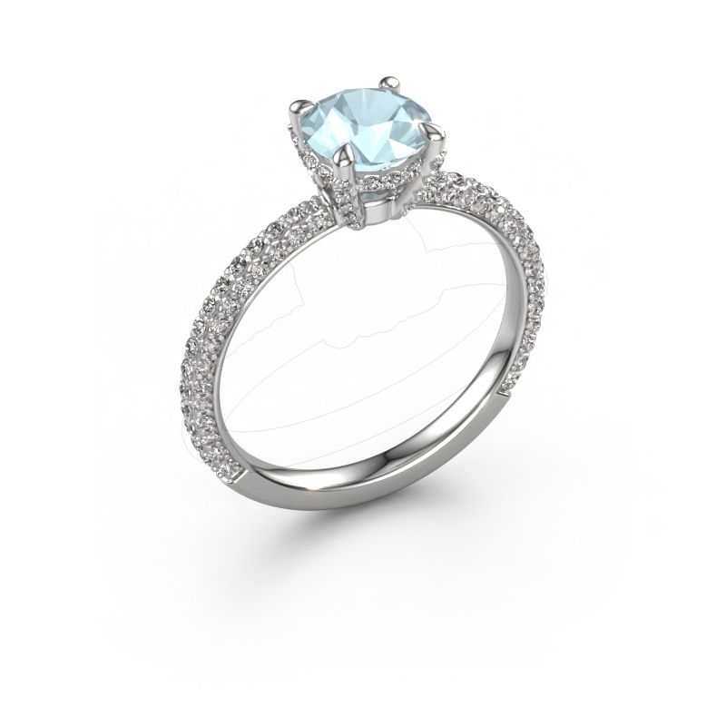 Verlovingsring Saskia RND 2 585 witgoud aquamarijn 7 mm