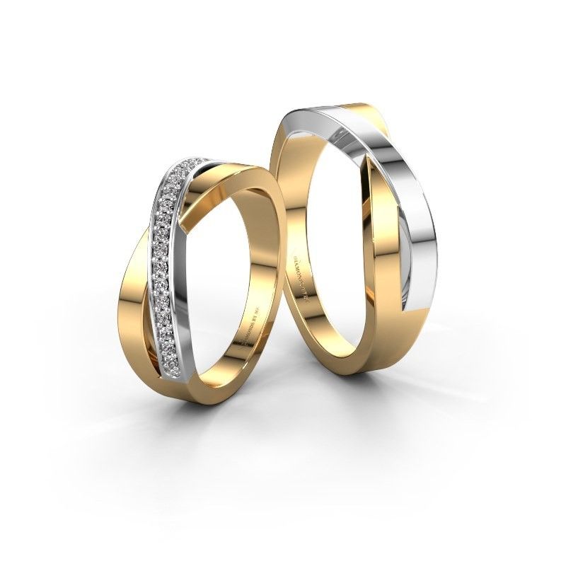 Image of Wedding rings set WHR0395LM ±6x2.4 mm 14 Carat gold diamond 0.008 crt