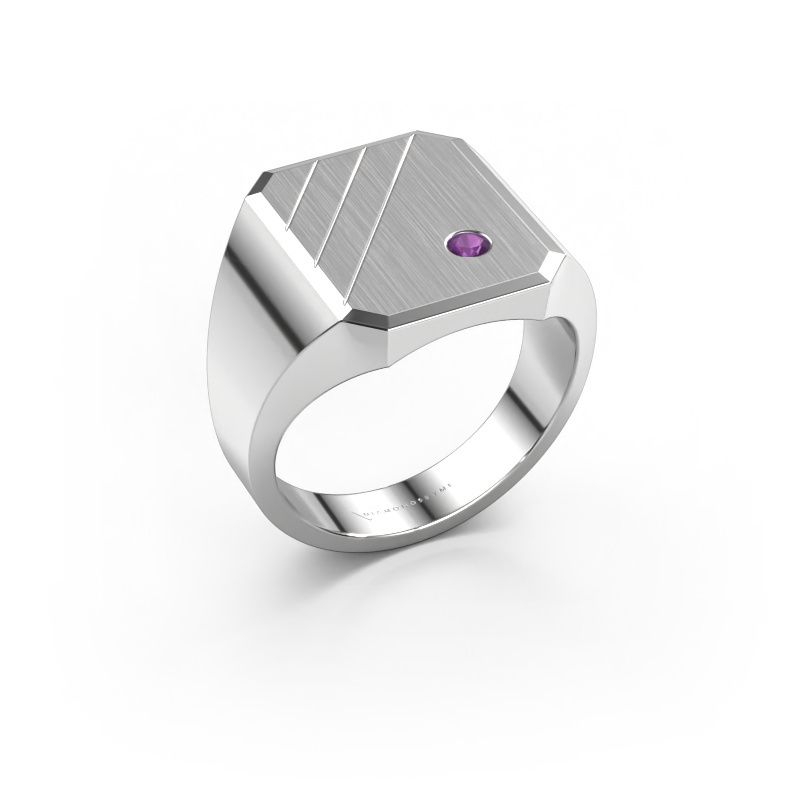 Zegelring Patrick 4 950 platina amethist 2.5 mm