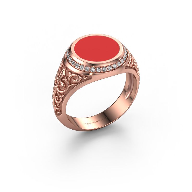 Signet ring Moor 2 585 rose gold red enamel 10 mm