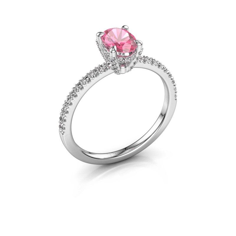 Image of Engagement ring saskia 1 ovl<br/>585 white gold<br/>Pink sapphire 7x5 mm