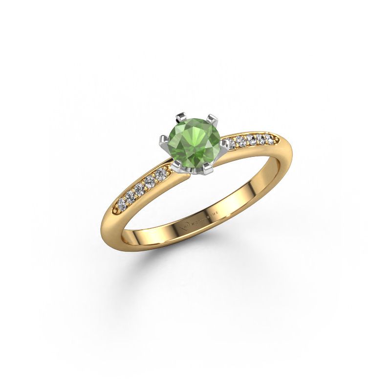 Verlovingsring Tiffy 2 585 goud toermalijn groen 4.7 mm
