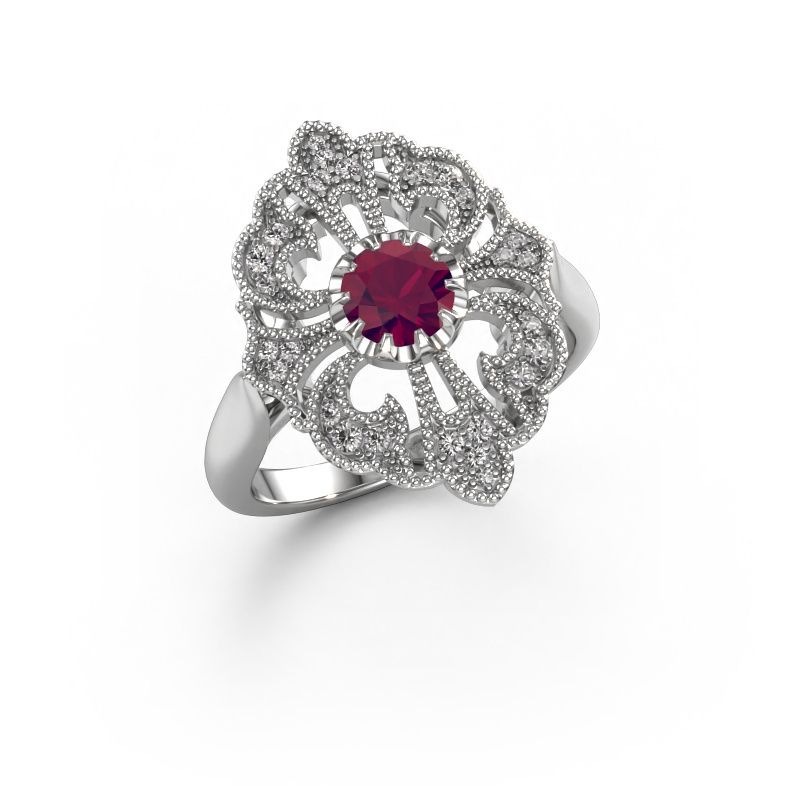 Bague de fiançailles Naida 585 or blanc rhodolite 5 mm