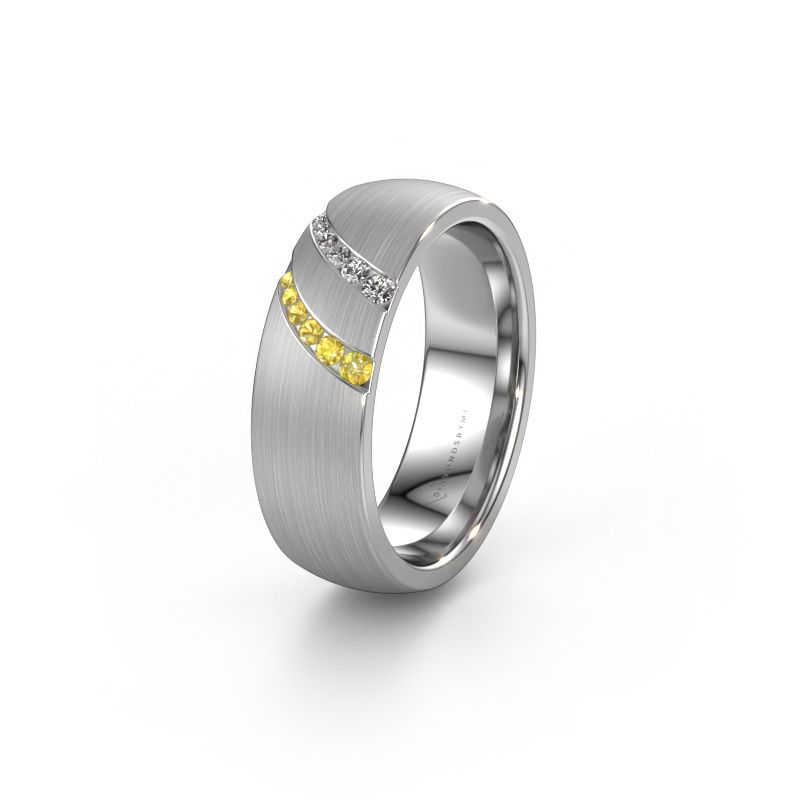 Wedding ring WH2015L 585 white gold yellow sapphire ±6,5x2 mm