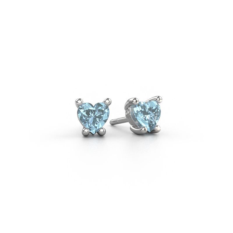 Oorbellen Sam Heart 585 witgoud blauwe lab grown diamant 5 mm