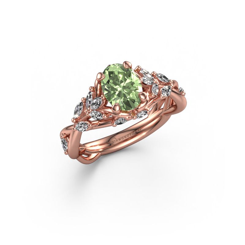 Verlovingsring Samantha OVL 585 rosé goud groene lab grown diamant 7,5x5,5 mm