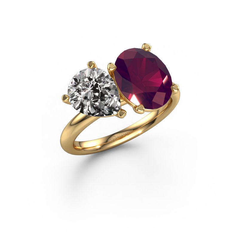 Engagement ring Toi et Moi OVL-PER 585 gold rhodolite 8x6 mm