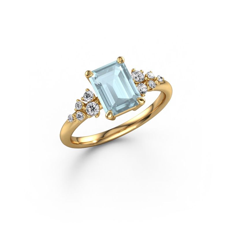 Verlovingsring Royce EME 585 goud aquamarijn 8x6 mm