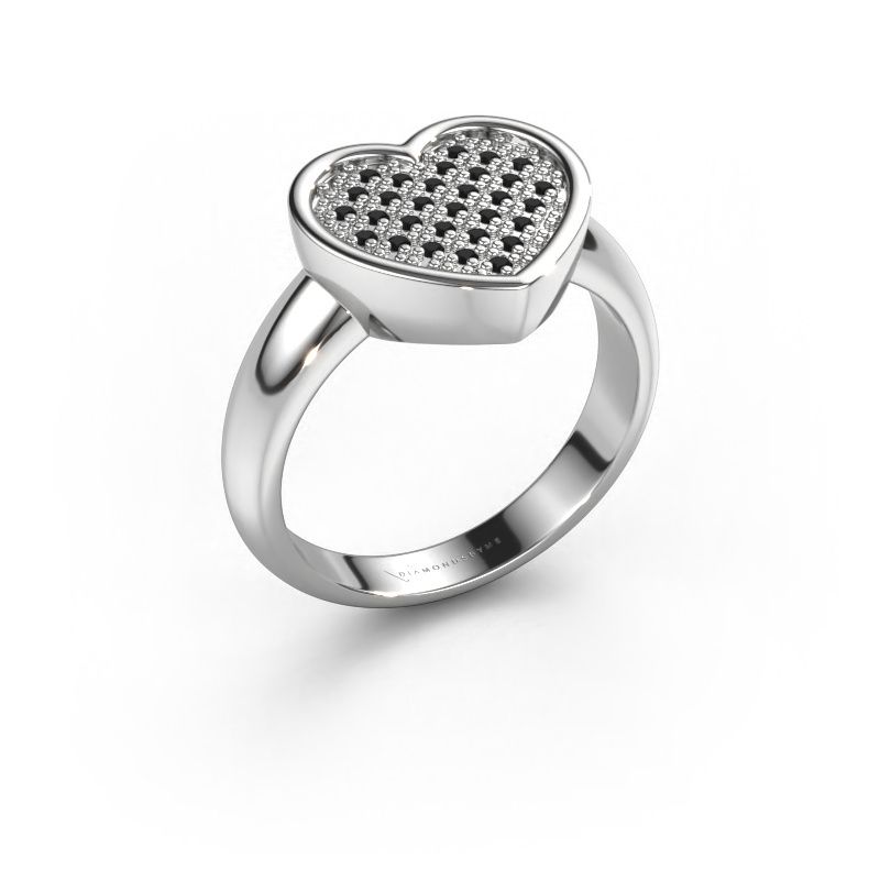 Ring Veerle 585 witgoud zwarte diamant 0.18 crt
