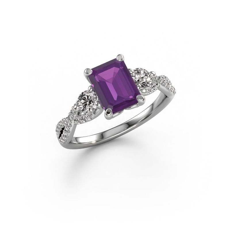 Engagement ring Marilou EME 585 white gold amethyst 8x6 mm