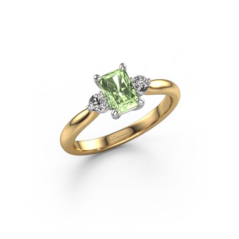 Engagement ring Lieselot RAD 585 gold green lab grown diamond 6.5x4.5 mm