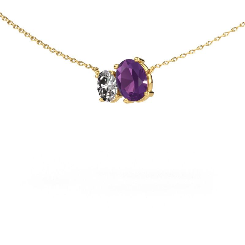 Pendentif Toi et Moi OVL OVL 585 or jaune améthyste 8x6 mm