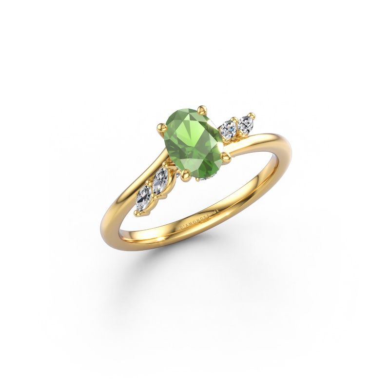 Verlovingsring Rosalee OVL 585 goud toermalijn groen 7x5 mm