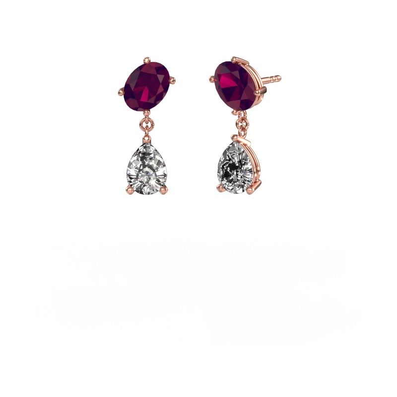 Boucles d'oreilles Toi et Moi OVL-PER 585 or rose rhodolite 8x6 mm