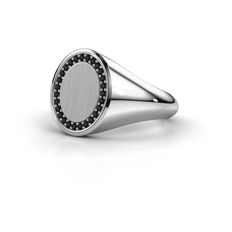 Image of Men's ring floris oval 3<br/>585 white gold<br/>black diamond 0.243 crt