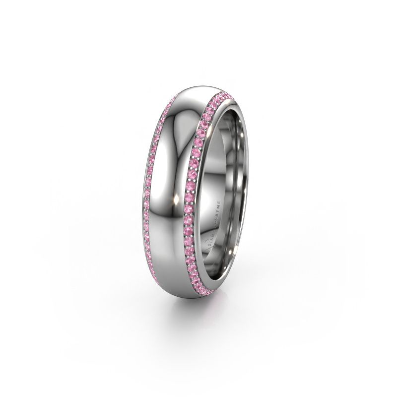 Trouwring WH6132L36C 950 platina roze saffier ±6x2.2 mm