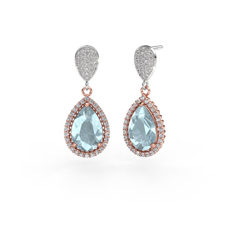 Pendants d'oreilles Tilly per 2 585 or rose aigue-marine 12x8 mm