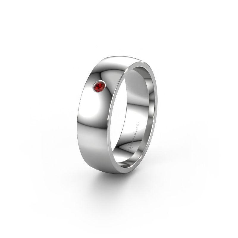 Trouwring WH0101L26AP 585 witgoud granaat ±6x1.4 mm