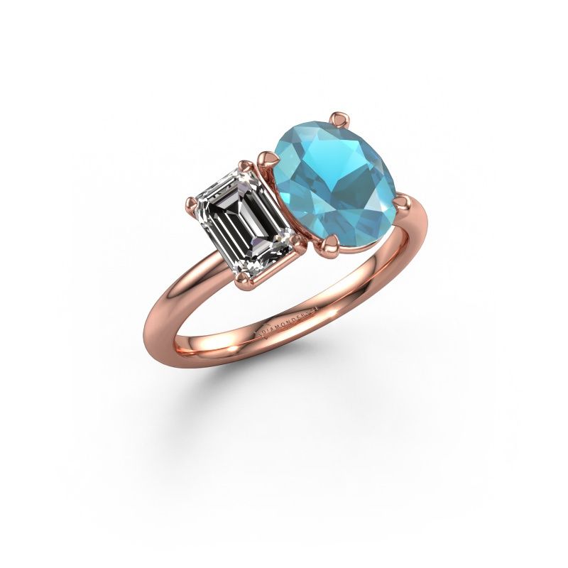 Verlovingsring Toi et Moi OVL-EME 585 rosé goud blauw topaas 9x7 mm
