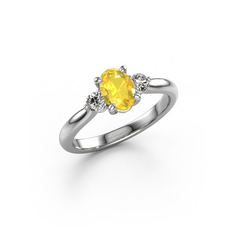 Verlovingsring Lieselot OVL 950 platina gele saffier 7x5 mm