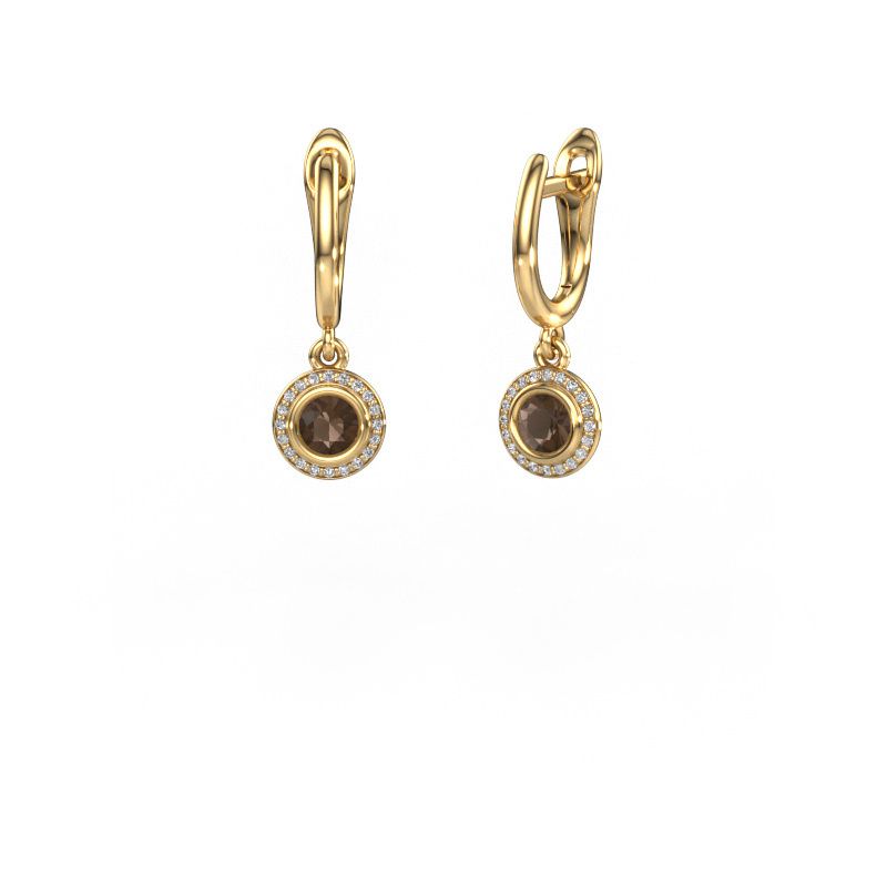 Drop earrings Noud RND 585 gold smokey quartz 4 mm